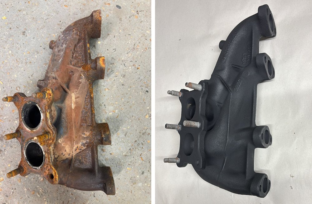 Before & After Plasma Coated Manifold in Glacier Black